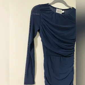 NWT Hello Molly Oceans Secret Long Sleeve Mesh Mini Dress Navy Size S thumbnail 7