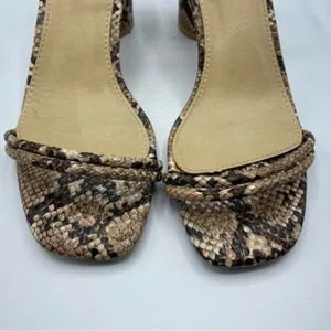 As Seen On Screen Raid Beige Snake Embossed Square Toe Chunky Heel Sandals Womens 36 Faux Leather thumbnail 10