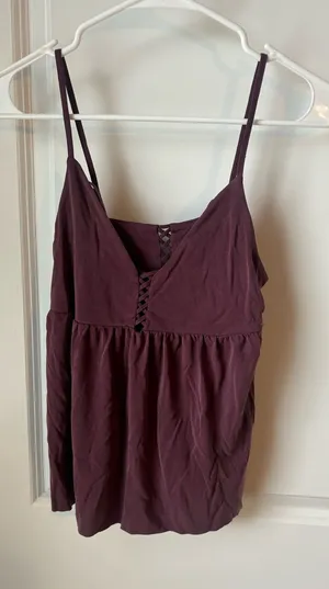 American Eagle Women’s Spaghetti Strap Lace-Up Cami Tank Top - Plum- NWT thumbnail 1