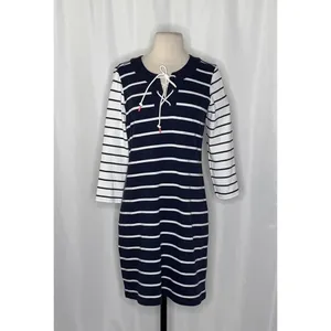 NWT!! TOMMY BAHAMA Floricita Stripe Shift Dress Navy Blue‎ White Stripe X-Small thumbnail 2