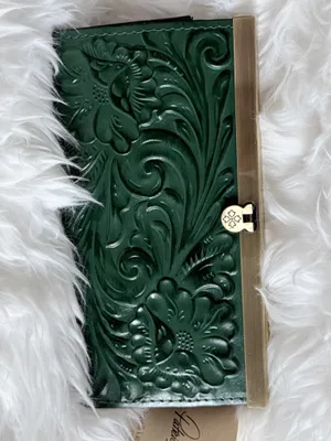 elegant Cauchy Wallet from Patricia Nash green tooled floral-embossed leather. thumbnail 2