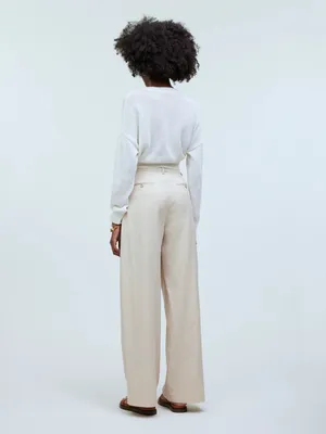 Madewell The Harlow Wide Leg Pants Beige Linen Blend Sailor Waist Size 8 thumbnail 4