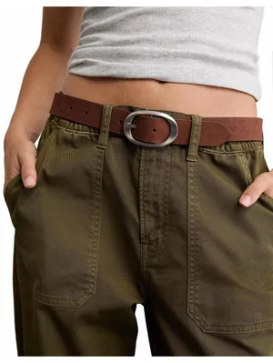 AE Suede Oval Twist-Buckle Belt American Eagle NWT Chocolate Brown Size Medium thumbnail 2