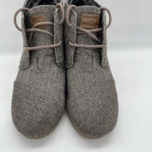 Toms Womens 7.5 Shoes Herringbone Print‎ Desert Ankle Bootie Brown Fabric Wedge thumbnail 3
