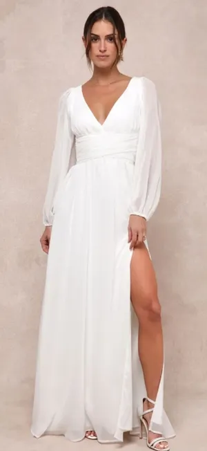 NWT Lulus Enchant My Love White Long Sleeve Maxi Dress Bridal Bide Wedding Sz S thumbnail 1