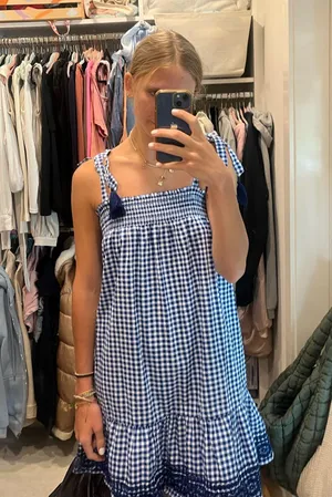 Blue checkered dress thumbnail 2