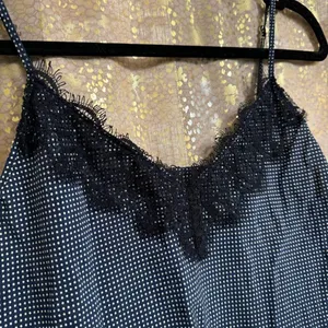 Avec Les Filles Navy Blue‎ Black Polka Dot Lace Camisole Top Medium thumbnail 3