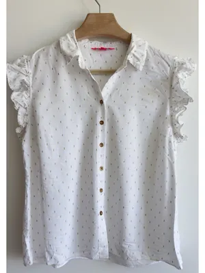 Lilly Pulitzer Branson Button Down Top Resort White Metallic Women's XL Ruffle thumbnail 2