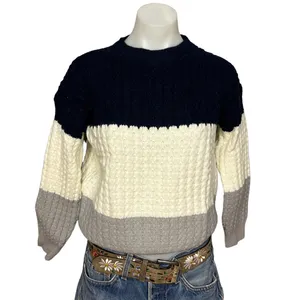 Navy Gray Colorblock Crew Sweater MEDIUM Oversized Soft Boyfriend White Soft thumbnail 2