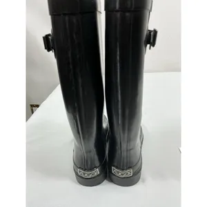Womans Sugar Knee Length Rainboots 6 Black Rubber thumbnail 5