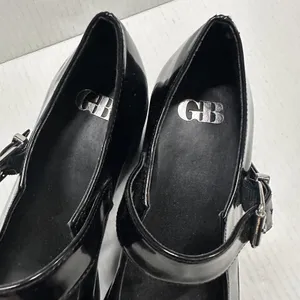 Gianni Bini Mary Jane‎ Platform Heel Shoes Womens 8.5 Shiny Black Block Lug Sole Y2K thumbnail 8