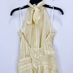 Lulus Cass Light Yellow Striped Satin Drop Waist Mini Dress Party Medium NWT thumbnail 8