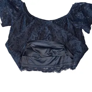 Express Black Lace Off-The-Shoulder Crop Top thumbnail 2