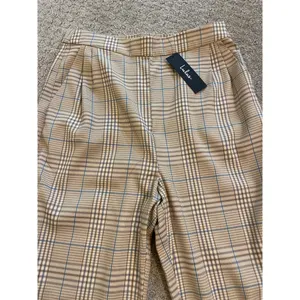 NWT- Lulus Brown & Cream Plaid High Waist Pleat Pants thumbnail 3