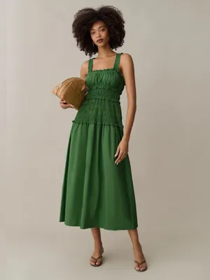 NWT Few Moda Freya Cotton Dress size Medium M Fern Green midi smocked o.p.t thumbnail 4