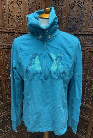 Armani Exchange‎ Pullover Sweatshirt Womens XL Turquoise Blue Good Sequin Logo thumbnail 1