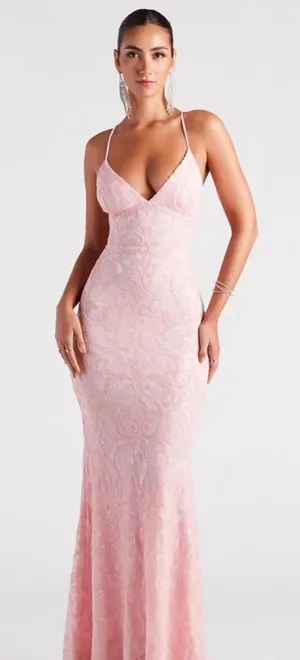 Windsor Gown Formal light pink sequin corset back thumbnail 1