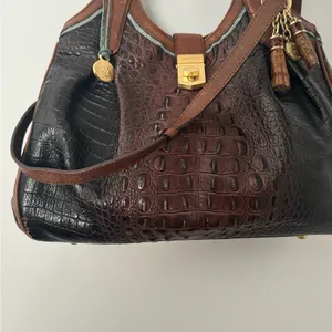 Brahmin Elisa Hobo‎ Sachel Bag Croc Embossed Leather Charm & Tassel thumbnail 4