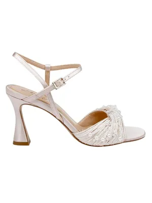 NWT Jewel Badgley Mischka Fanny Pearl Stiletto Heel Sandals Champagne Brown 9M thumbnail 2
