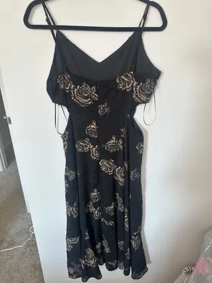 Altar'd State Black and Beige Floral Burnout Cutout Maxi Dress thumbnail 3