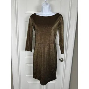 Alice + Olivia Metallic Bronze Sheath Dress‎ Mesh Back Cocktail Quiet Luxury thumbnail 5