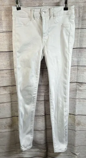 American Eagle Hi Rise Jegging Next Level‎ Stretch Size 4 Regular WHITE Stains thumbnail 1