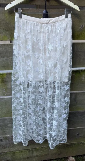 Charlotte Russe Y2K Lace Maxi Skirt Feminine Fairy‎ Coquette White Floral Summer thumbnail 1
