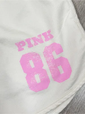 Pink by Victorias Secret Retro‎ Logo Athleisure Jogger Shorts Cream Pink Large thumbnail 5