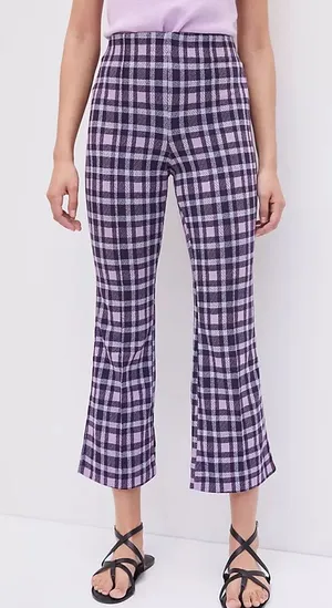 Maeve Anthropologie Cropped Plaid Flare Pants Stretch Preppy Twee Retro Tartan S thumbnail 1