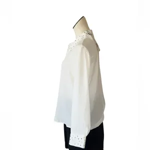 NWT ZARA Embellished Long Sleeve Chiffon Button Up Shirt White Medium thumbnail 7