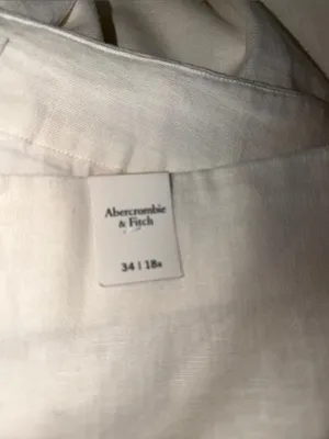 NWT Abercrombie & Fitch Wide-Leg High-Waist Pants Cream Linen Blend SZ-34 / 18R thumbnail 5