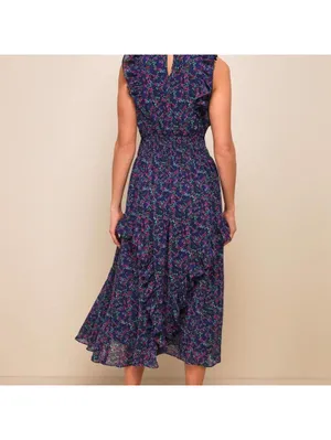 Lulus Evalina Navy Blue Floral Print Mock Neck Midi Dress thumbnail 2