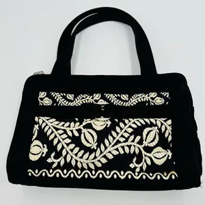 Vera Bradley Black Microfiber Quilted Embroidered Purse Double Handle Vintage thumbnail 1
