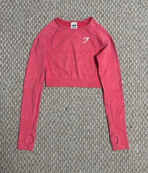 Gymshark Coral Pink Activewear Workout Cropped Long Sleeve Athletic Top thumbnail 1