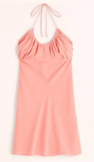 Abercrombie & Fitch Halter Ruched Mini Dress Chiffon Sundress Coral NWT M thumbnail 1
