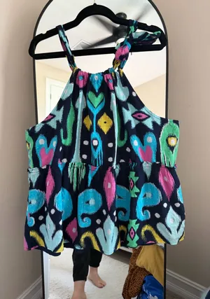 NWT crown & ivy Navy Multi Ikat Print Halter Peplum Tank thumbnail 1