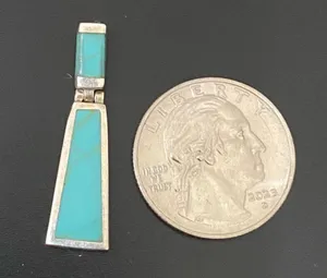 Vintage Sterling Silver 925 Native American Turquoise Inlay Door Knocker Pendant thumbnail 3