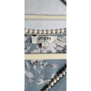 Umgee Floral Babydoll Tunic Top Blue Pink Ruffle Bell Sleeve Boho L thumbnail 7