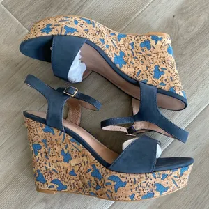 Anthropologie Arden Denim Blue Cork Platform Wedge Leather Sandals Size 9 thumbnail 4