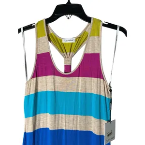 Calvin Klein Women's 8 Multicolor Scoop Neck Racerback Striped Maxi‎ Dress #Y6-1 thumbnail 3