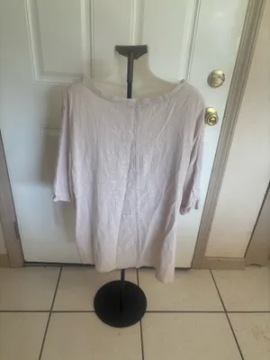 Large Favlux light beige oversized V-neck short dolman sleeve blouse thumbnail 2