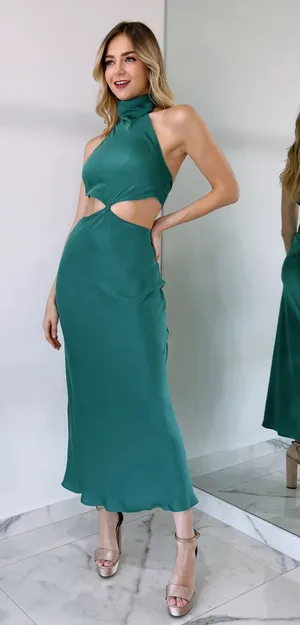 Teal Cut - Out Halter Formal Dress thumbnail 1