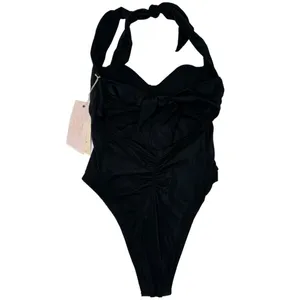 We Are‎ HAH Size S Pull Thru 1 Piece Bodysuit Swimsuit Black Cheeky Halter NEW thumbnail 4