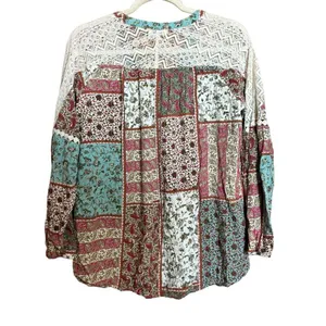 UMGEE Top Womens Medium Multicolor Patchwork Boho Print Blouse Ladies thumbnail 6