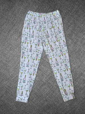 Pink Wine Print Pajama Jogger Pants Size M thumbnail 7