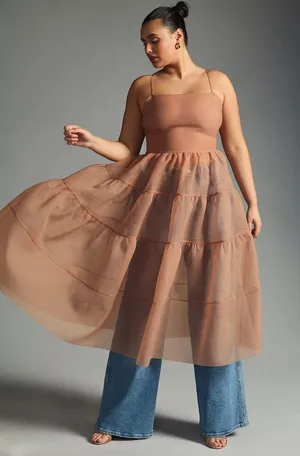 Anthropologie X OhSevenDays Tiered Sheer Midi Dress thumbnail 6