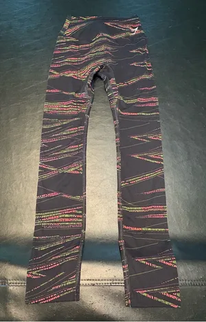 Gymshark Black Leggings with Neon Stripe Logo Pattern size Small thumbnail 1