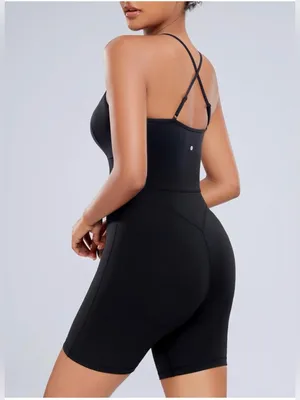 AGONVIN Women's Workout Spaghetti Strap Rompers Shorts Tummy Control One Piece thumbnail 2