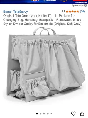 Tote savvy bag organizer Gray thumbnail 6