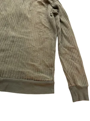 Maurices Olive Green Ribbed Corded Tie Neck Pullover Sweater Front Small Women's thumbnail 12